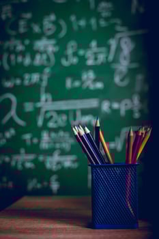 Educational equipment, boards and books Education concept With copy space photo