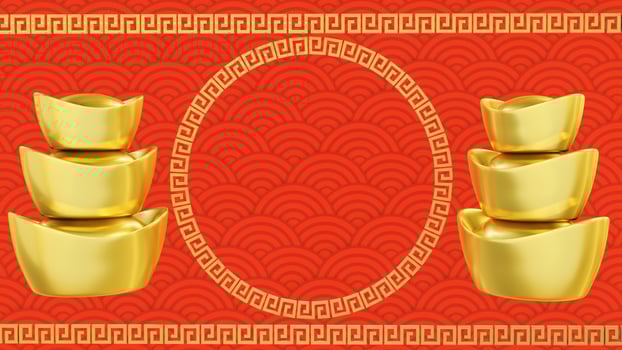 Chinese New Year greeting card. year of the rat. Golden and red ornament. 3D style design. Concept for holiday banner template, decor element photo