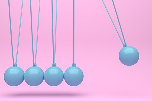 Color Full Newton ball, Balance ball , design, toy,pink, blue,Yellow, violet, background, momentum swing, movement, isolate, 3d rendering - Illustration photo