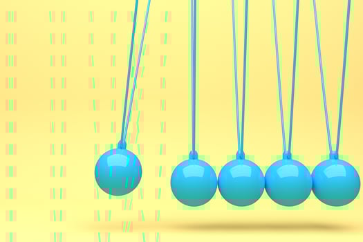 Color Full Newton ball, Balance ball , design, toy,pink, blue,Yellow, violet, background, momentum swing, movement, isolate, 3d rendering - Illustration photo