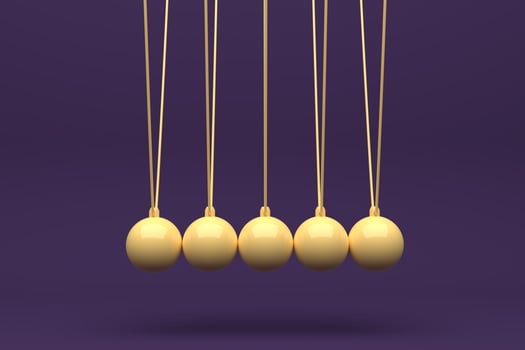 Color Full Newton ball, Balance ball , design, toy,pink, blue,Yellow, violet, background, momentum swing, movement, isolate, 3d rendering - Illustration photo