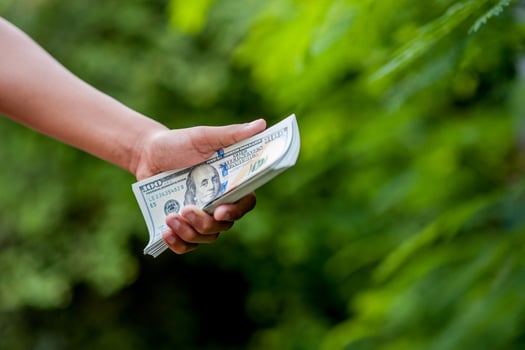 Hand and dollar pictures Concept of business finance photo