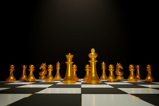 Two chess armies on the wooden chessboard. Empty place for text. chess battle 3d illustration photo