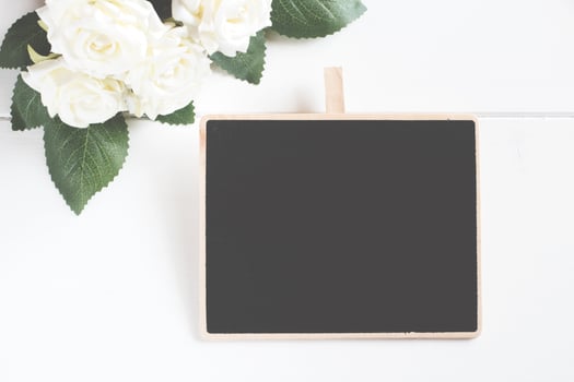 Small Chalkboard With Flower Bouquet. photo