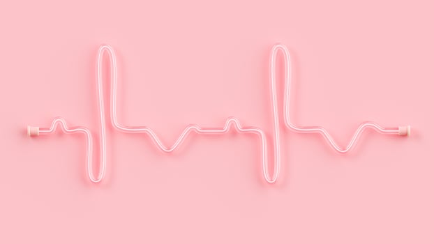 Pink neon tube shape of heartbeat rate and pulse. Minimal idea concept, 3D Render. photo