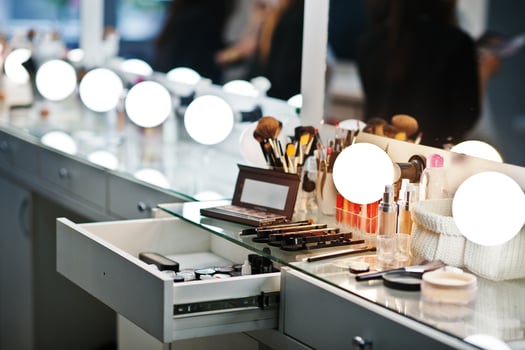Set of make up brushes at beauty salon. photo