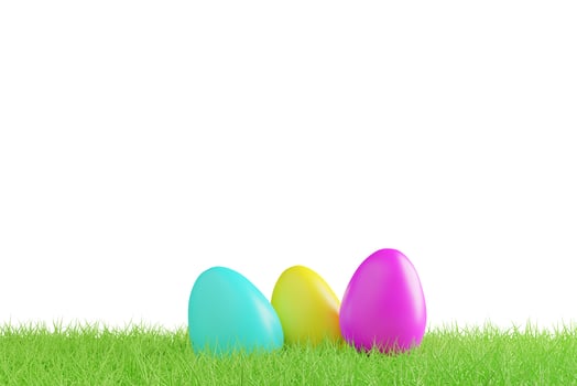 easter eggs on grass field on white background photo