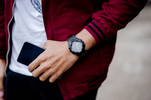 Gentlemen's hands and watches Like wearing a wristwatch And punctuality photo