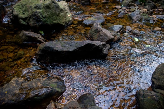 Natural waterfall, shoulder river, through the top of the mountain photo