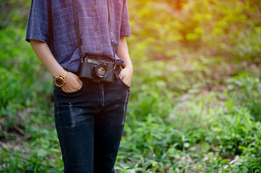 The woman and his beloved camera Travel concept photography photo