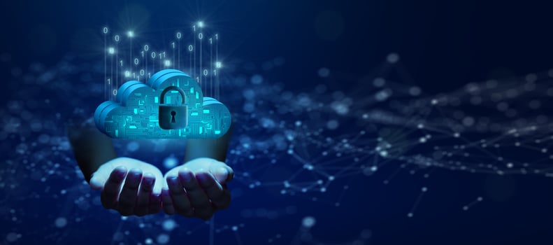 Businessman hand holding Cloud computing technology internet storage network. photo