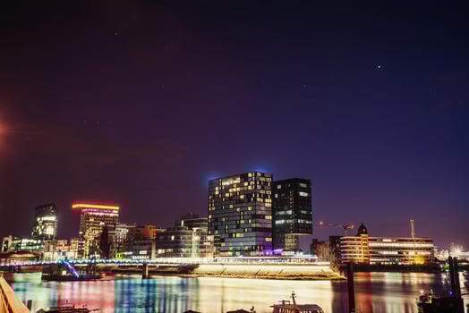 Night city landscape Dyusildorf. Media harbor. Germany photo