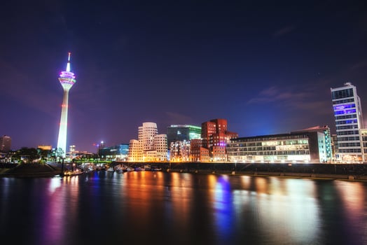 Night city landscape Dyusildorf. Media harbor. Germany. photo