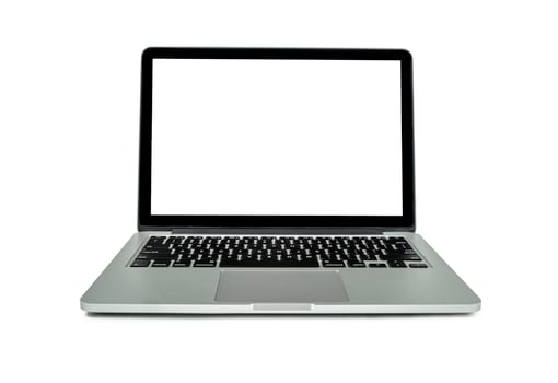 laptop computer notebook with a blank screen, copy space on white background for mockup business marketing. photo