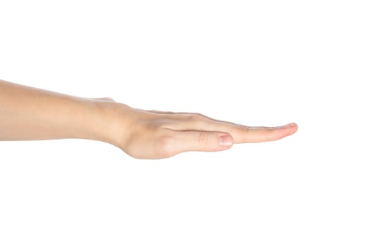 Woman hand show direction gesture, open hand isokated on a white background photo