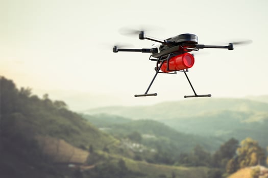 Fire fighting drone concept, Extinguish fire with drone photo