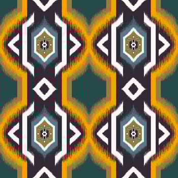 Yellow-green color ikat ethnic aztec geometric shape seamless pattern background. Use for fabric, textile, interior decoration elements, upholstery, wrapping. photo