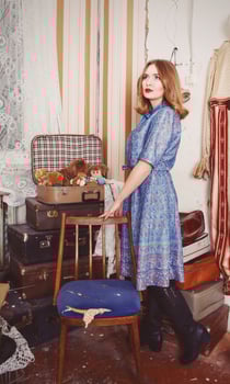 portrait of Old fashioned woman in USSR style in retro interior photo