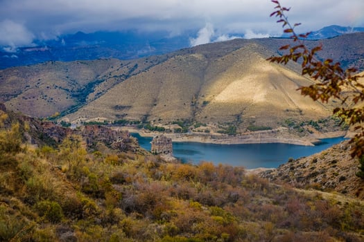 Landscape beautiful lake on the background of mountains photo