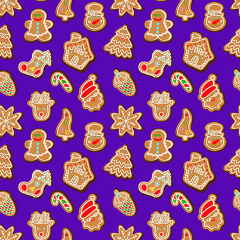 pattern of traditional gingerbread cookies. Vector illustration photo