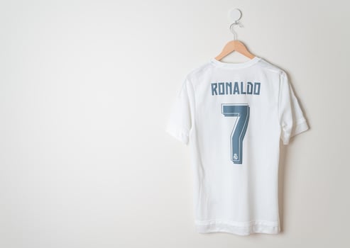 Bangkok, Thailand - Jan 18, 2022 -  Real Madrid shirt home jersey season 2014-2015 with Ronaldo name photo