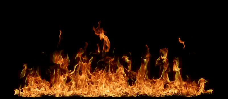 Hot fires and flames Isolated on black background. photo