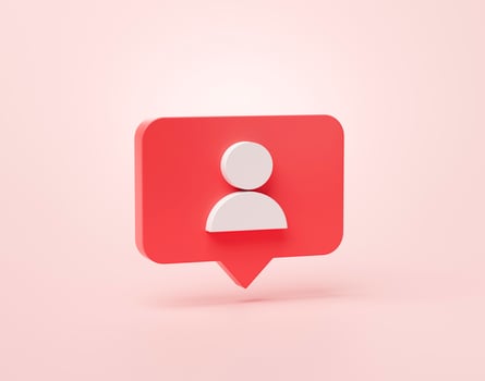 Follower or user shape social media notification icon in speech bubbles 3d cartoon banner website ui on pink background 3d rendering illustration photo