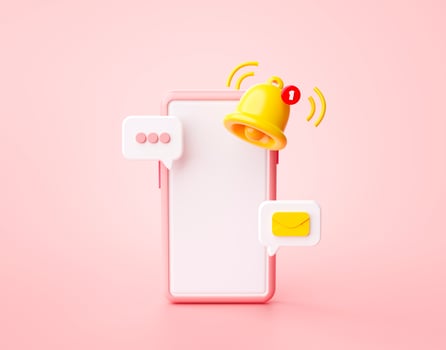 Smartphone message e-mail notification icon website ui on pink background 3d rendering illustration photo