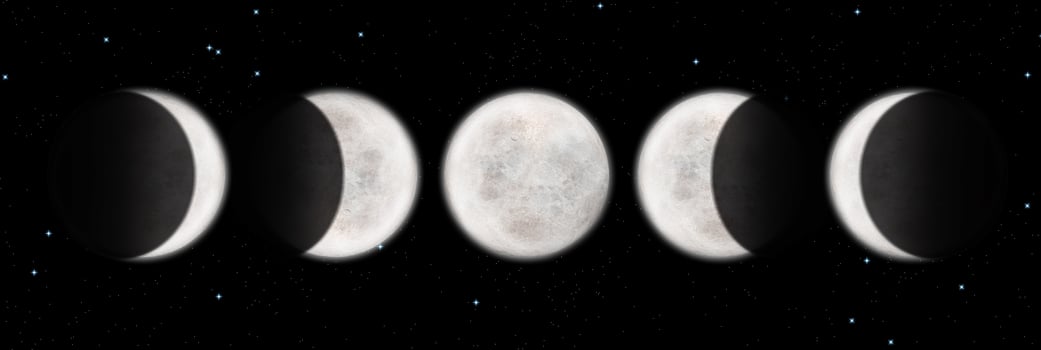 High resolution 3d render of phases of the moon. Quality Lunar Eclipse illustration. The best textured moon. Science astronomy, detailed lunar surface. Black background. photo
