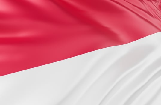 Beautiful Indonesia Flag Wave Close Up on banner background with copy space.,3d model and illustration. photo