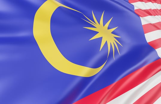 Beautiful Malaysia Flag Wave Close Up on banner background with copy space.,3d model and illustration. photo