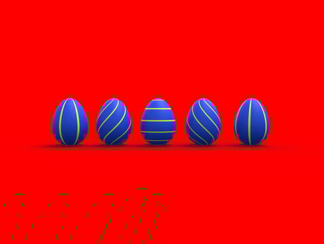 Five Blue ball colorful yellow orange background creative graphic design symbol decoration ornament business happy easter egg organic gift holiday vacation march april spring season.3d rendering photo