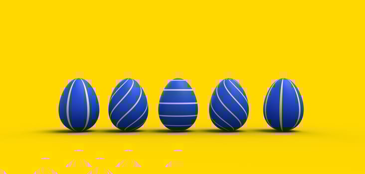 Five Blue ball colorful yellow orange background creative graphic design symbol decoration ornament business happy easter egg organic gift holiday vacation march april spring season.3d rendering photo