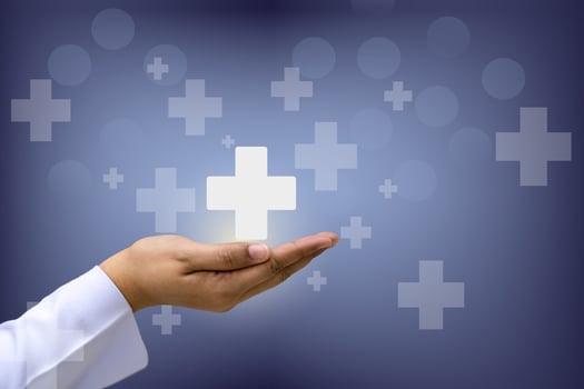 Hand receiving medical icon The introduction of health care photo