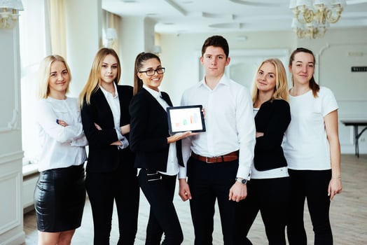 Group of students studying using a laptop photo
