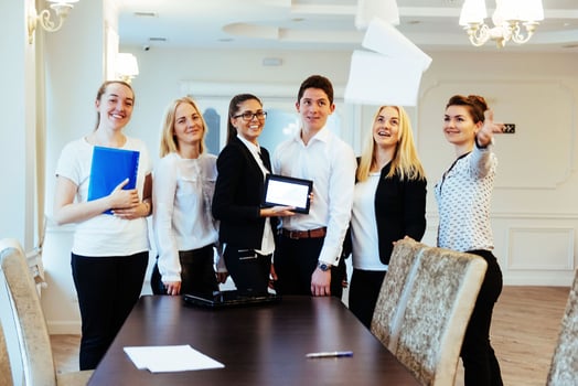 Group of students studying using a laptop photo