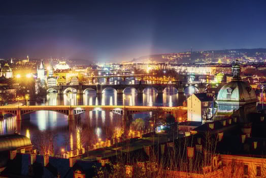 Evening View of The Vltava River and Bridges in Prague photo