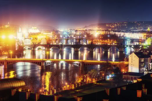 Evening View of The Vltava River and Bridges in Prague photo
