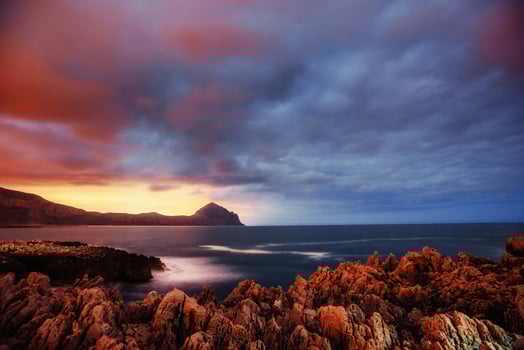 Spring view of the coast at sunset city Trapani. Sicily photo