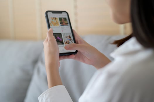 Close up woman hand shopping online food via smart phone. Online Business technology concept. photo