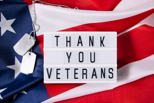 Memorial Day in United States. Thanks to the veterans. Military dog tags and American flag. Celebration concept. photo