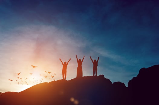 Silhouette of team leadership, teamwork and teamwork and delightful silhouette concepts photo