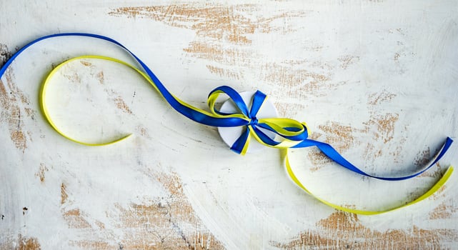 Blue and yellow ribbons in Ukrainian flag colors photo