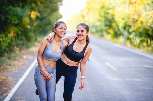 Women exercise happily for good health. Exercise concept photo