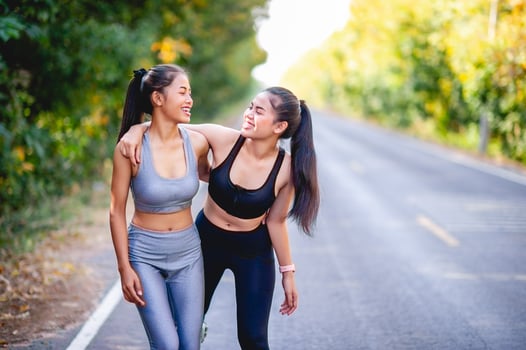 Women exercise happily for good health. Exercise concept photo