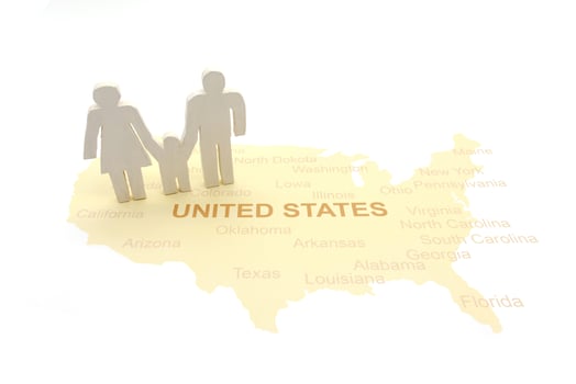 Family icon on a American map. concept family photo
