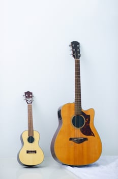 Classical guitar placed in the room photo