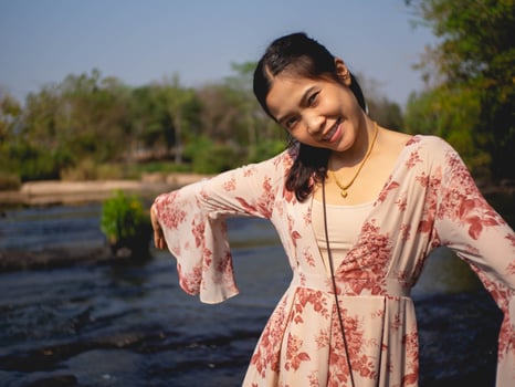 Woman and river photo