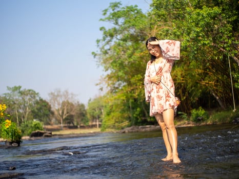 Woman and river photo