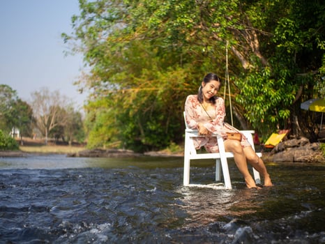 Woman and river photo
